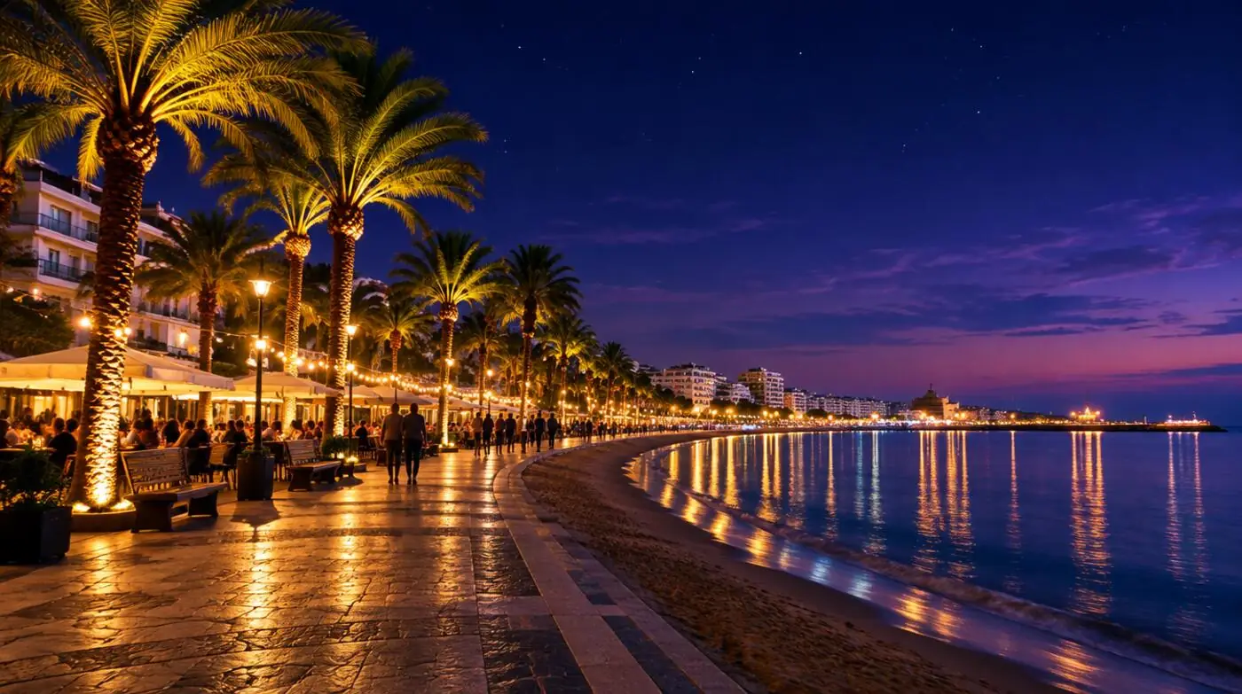 Finikoudes seafront in Larnaca at night
